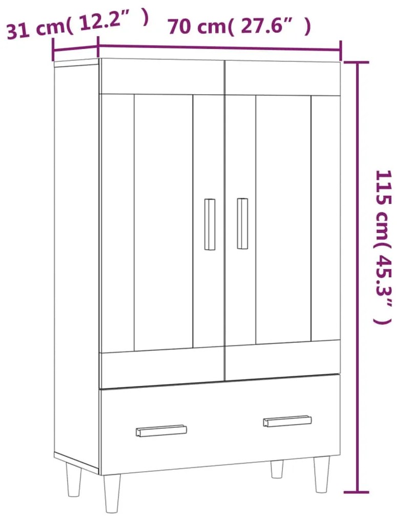 Dulap inalt, stejar fumuriu, 70x31x115 cm, lemn prelucrat 1, Stejar afumat