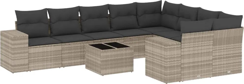 vidaXL Set canapele de grădină cu perne 10 piese gri deschis poliratan