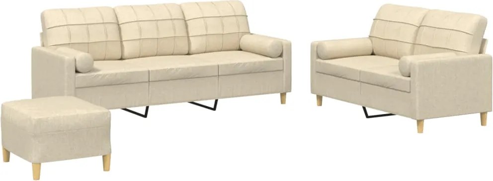 vidaXL Set de canapele cu perne, 3 piese, crem, textil