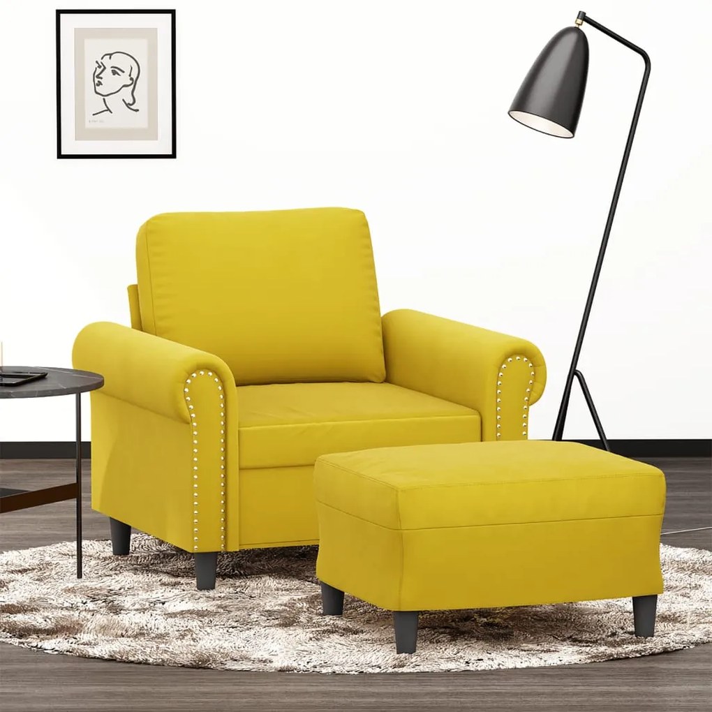 vidaXL Fotoliu canapea cu taburet, galben, 60 cm, catifea