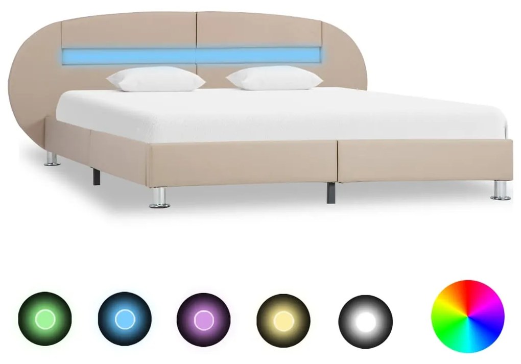 Cadru pat cu LED, cappuccino, 180 x 200 cm, piele ecologica Cappuccino, 180 x 200 cm