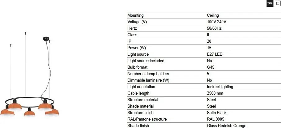 Lustra suspendata metal TATAWIN S 5L negru, orange