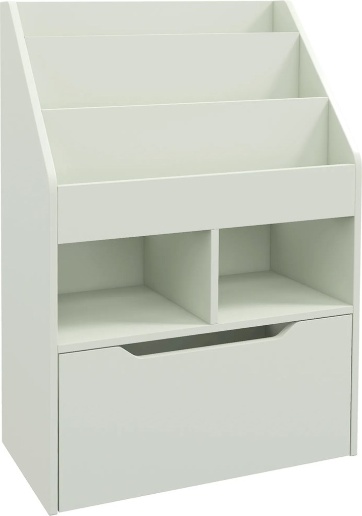 HOMCOM Bibliotecă pentru Copii cu Rafturi și Sertar, Raft Mobil pentru Jucării și Cărți, Dimensiuni 60x29.9x90 cm, Verde Strălucitor | Aosom România