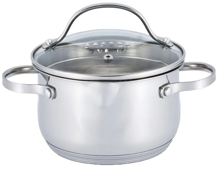 Oala cu margine si gauri pentru lichid Voltz V51210D22, 22 cm, 4,7 L, Inductie, Inox