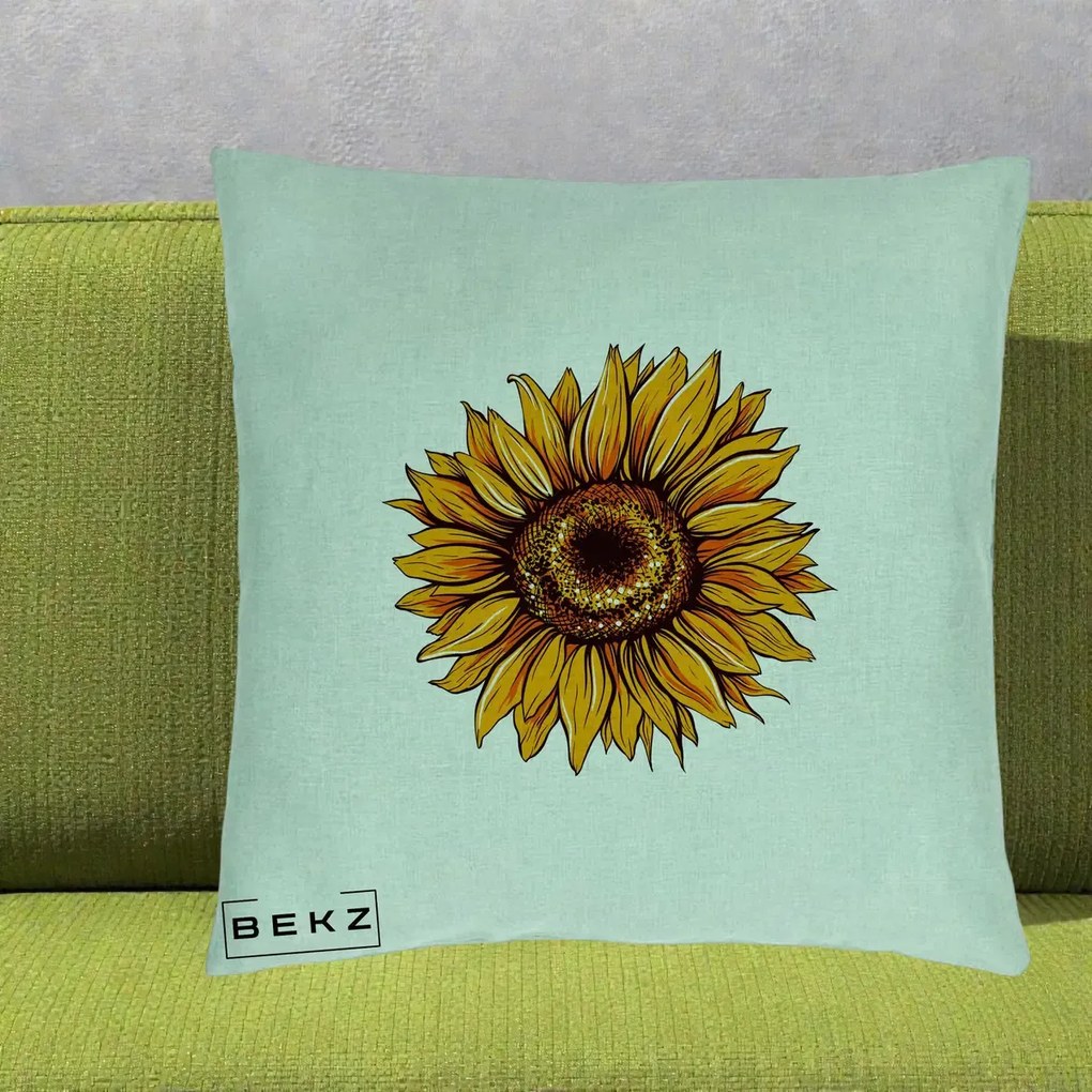 Perna Decorativa Floarea Soarelui Vibranta, 40x40 cm, Verde Menta, Husa Detasabila, Perna Inclusa, BEKZ®
