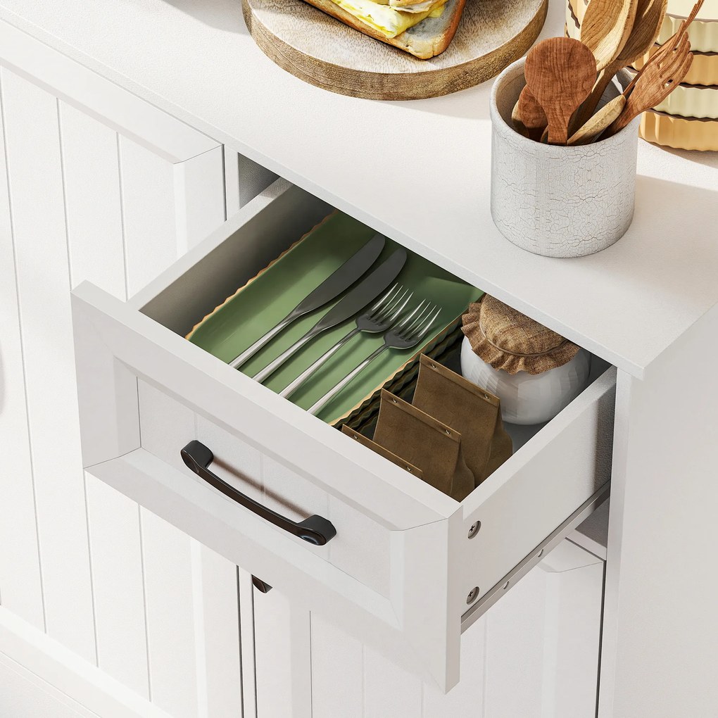 HOMCOM Dulap de bucătărie, 180,5 cm, dulap de depozitare, suprafață de lucru, orificiu pentru cablu, rafturi reglabile, MDF, Alb | Aosom Romania