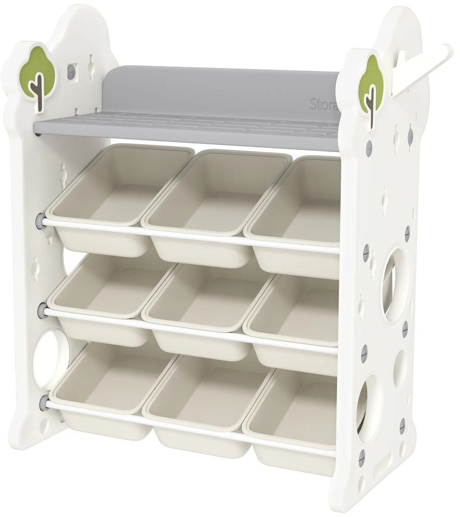 AIYAPLAY Etajeră pentru Copii, Organizator de Depozitare Jucării cu 4 Niveluri și 9 Coșuri, 77x42x94 cm, Crem Alb | Aosom Romania