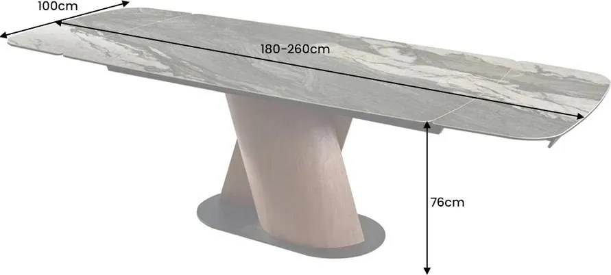 Masa extensibila ceramica gri taupe, furnir lemn de nuc ELEMENTS 180-260cm