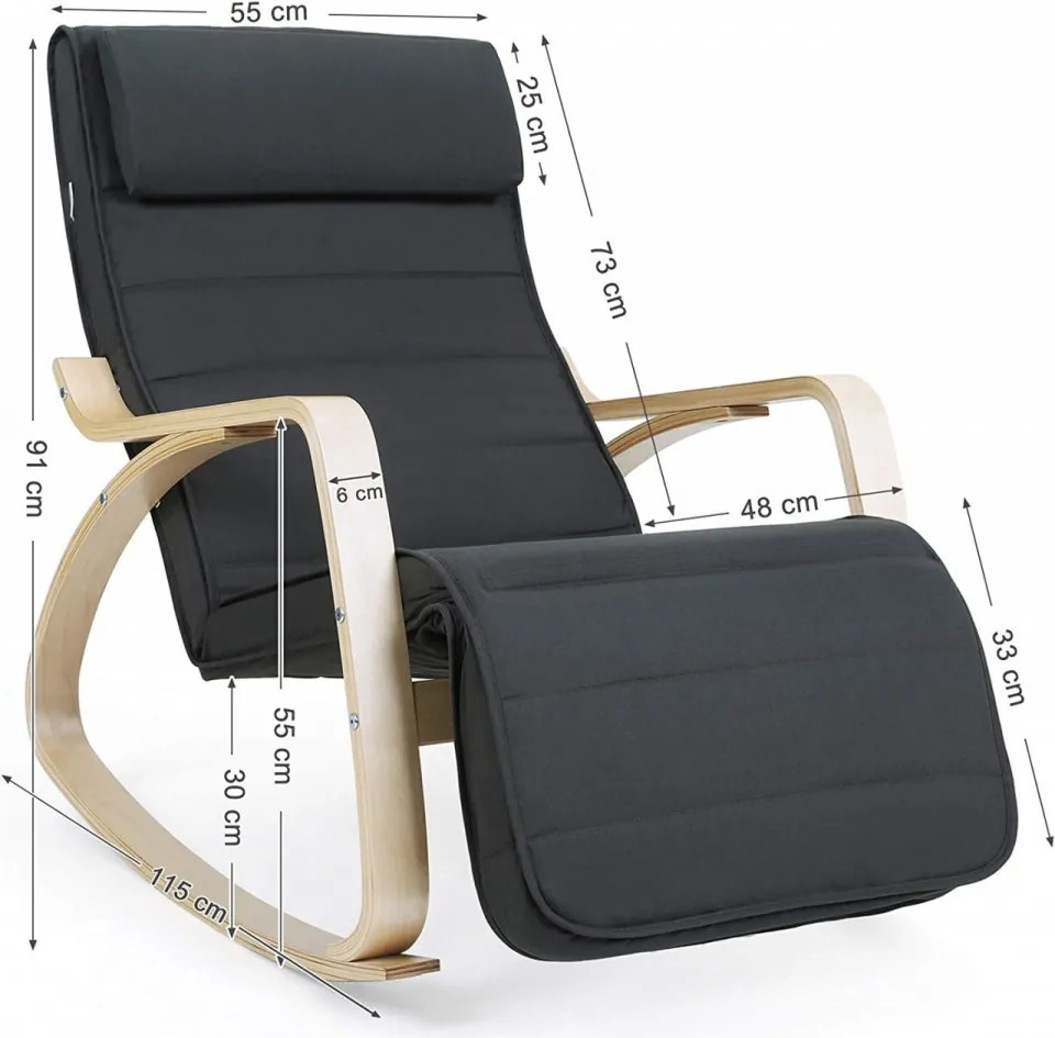 Fotoliu balansoar, lemn de mesteacan / textil, negru, Songmics