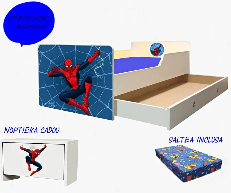 Pat tineret Spiderman cu saltea si sertar