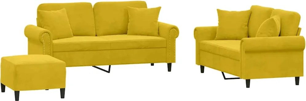 vidaXL Set de canapele cu perne, 3 piese, galben, catifea