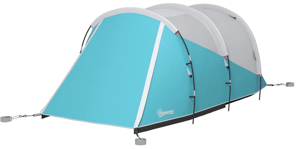 Outsunny Cort de camping familial pentru 4-5 persoane, cort tip tunel impermeabil, 2 uși ferestre, ventilat 4,6 x 2,6 x 1,9 m, albastru | Aosom Romania