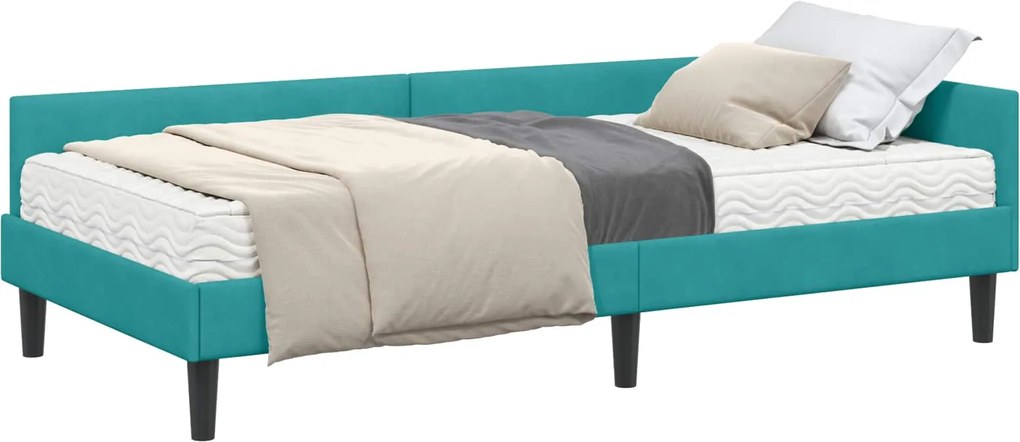 vidaXL Cadru de pat colțar cu saltea Altele 2 pcs Turcoaz Catifea