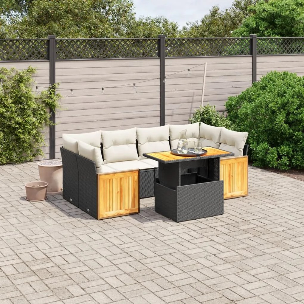 vidaXL Set canapele de grădină cu perne, 7 piese, negru, poliratan