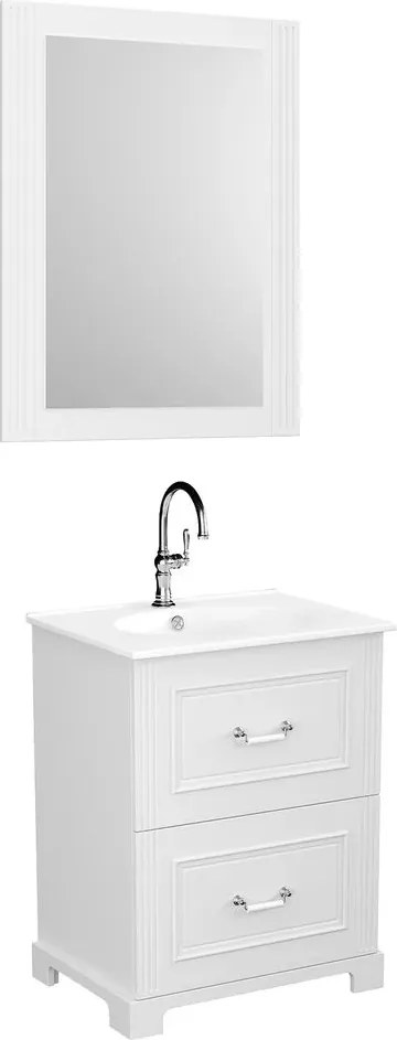 Set dulap pe pardoseala alb Krofam Oxford 60 cm, lavoar incastrat Krofam Oxford 60 cm si oglinda