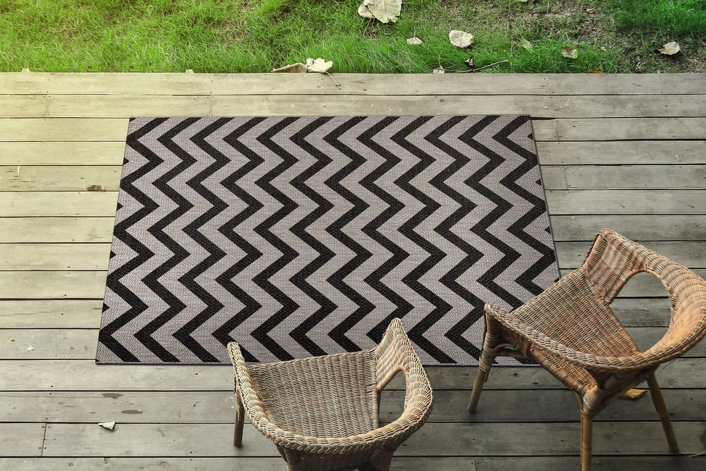 Covor sisal Floorlux 20340 argint si negru Zig Zag