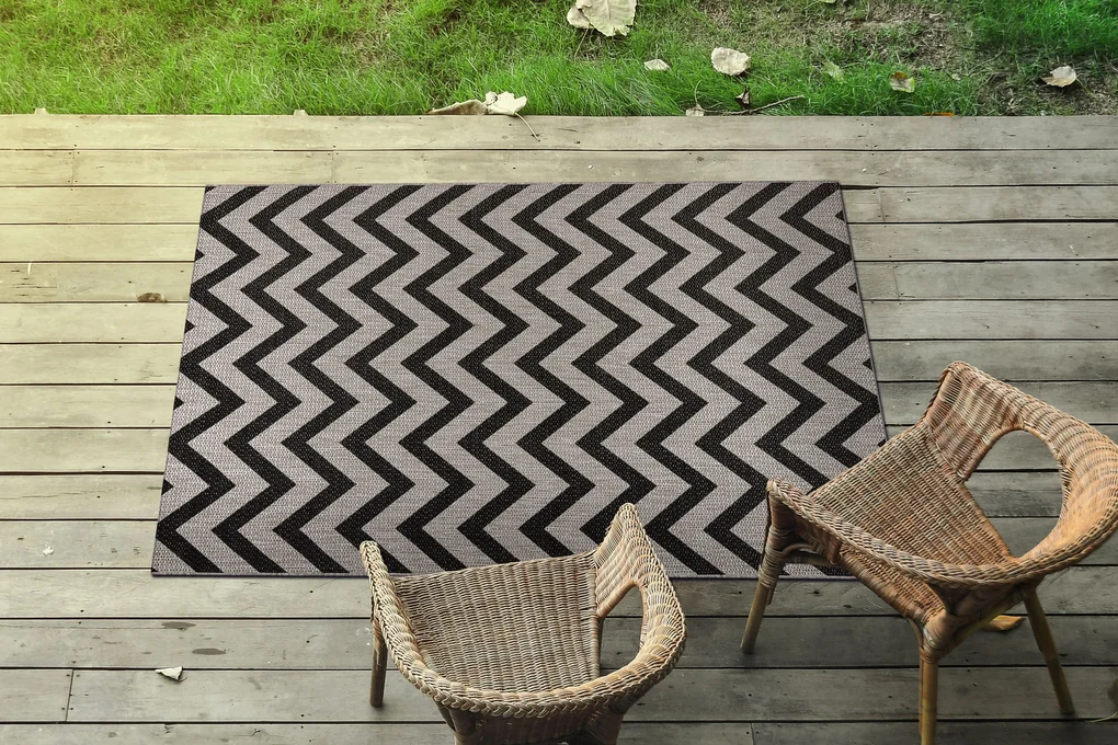 Covor sisal Floorlux 20340 argint si negru Zig Zag
