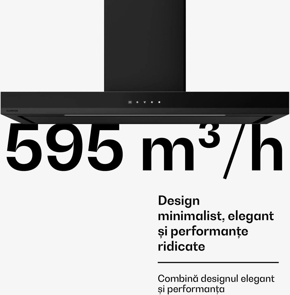 Klarstein Hotă Velaire, Elegantă, minimalistă, performantă, Clasa energetică A++, 595 m³/h, 90 cm