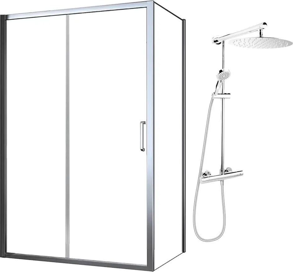 Pachet cabina de dus Fluminia Iris crom 120x90 cm si coloana de dus FDesign Anima crom