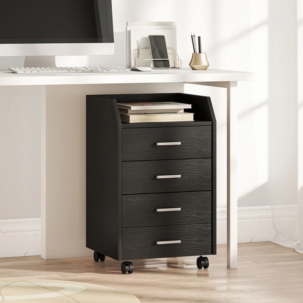 Vinsetto Corp de birou depozitare pe roți 4 sertare culisante din lemn  40 x 36 x 65 cm alb | Aosom Romania