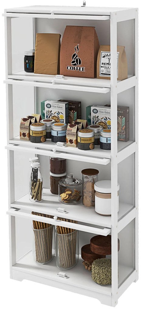 HOMCOM Vitrină pentru colecție bufet sufragerie mobilier de depozitare la 4 nivele cu uși rabatabile, 59 x 30 x 139 cm, alb | Aosom Romania