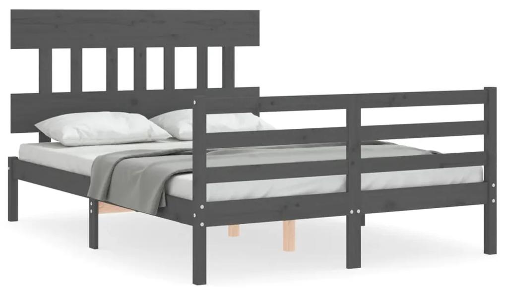 3195133 vidaXL Cadru de pat cu tăblie, dublu, gri, lemn masiv