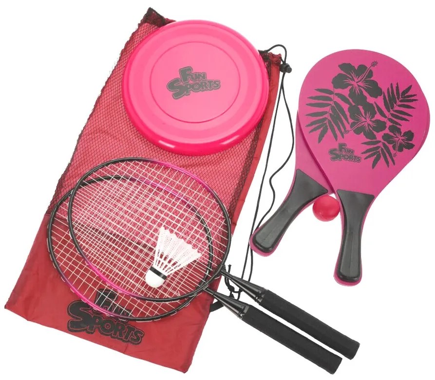 Set palete de badminton si ping pong, 7 piese, polipropilena, roz