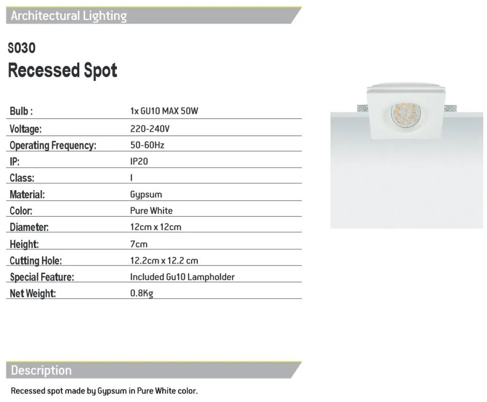 Spot incastrabil tavan Gypsum alb