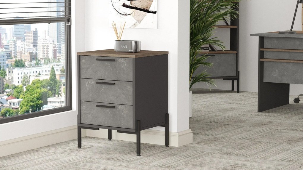 Comoda Birou - Rollbox cu 3 sertare Scandinav, Maro, 54 x 70 x 45 cm