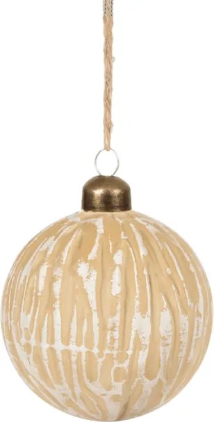 Decoratiune de Craciun din sticla ANTIC WOOD 8 cm, bej