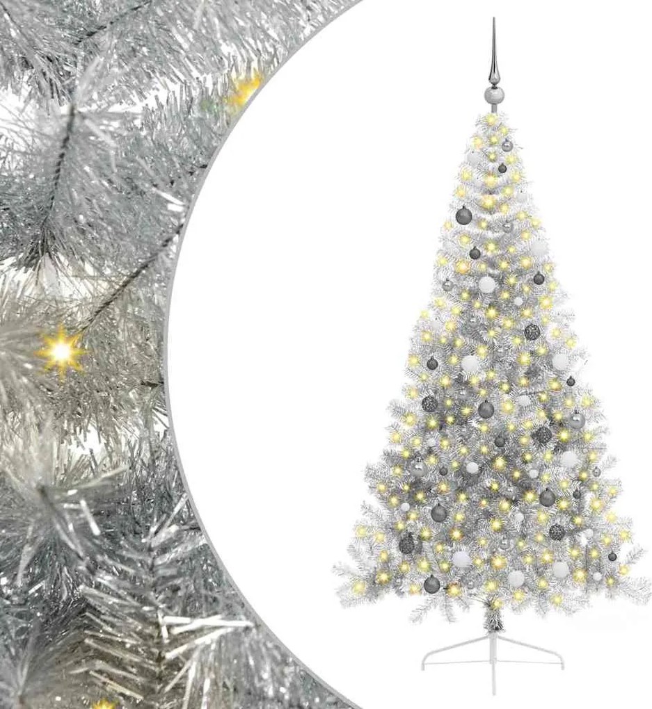 vidaXL Pom de Crăciun artificial pre-iluminat Argintiu 210 cm PET