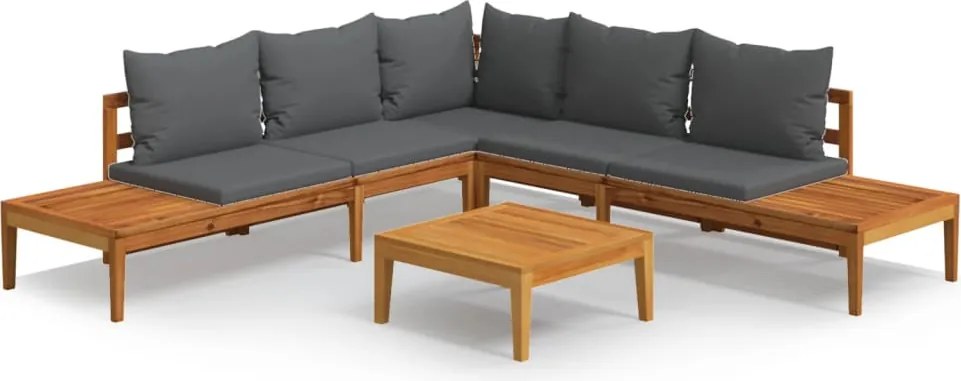 vidaXL Set mobilier grădină cu perne gri închis, 4 piese, lemn acacia
