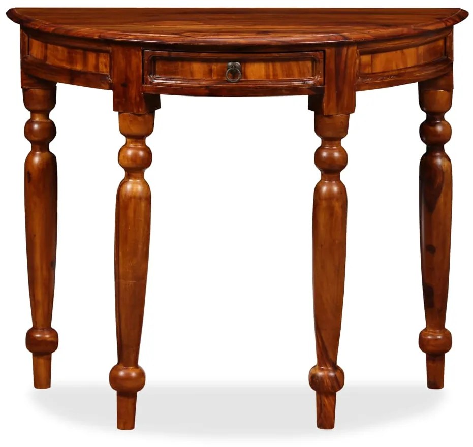245157 vidaXL Masă consolă, lemn masiv palisandru, 90x40x76 cm, semi-rotund