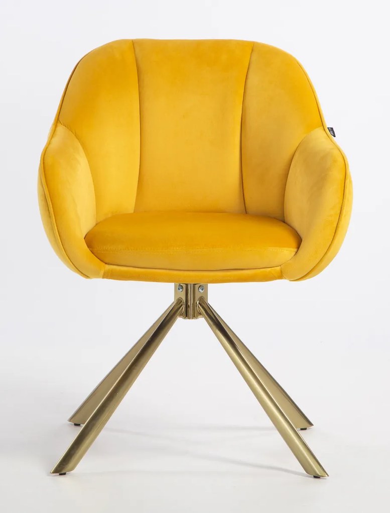 HR2055 BAZĂ STEA Scaun Galbenă din Catifea cu Bază Aurie