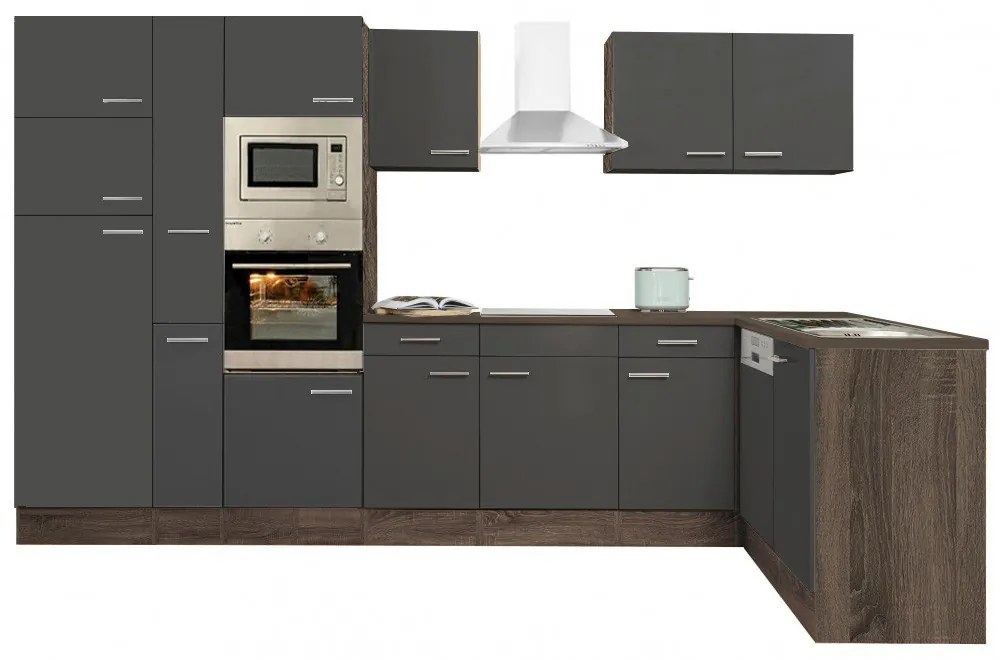 Mobilă de bucătărie de colț Yorki 370, corp din stejar Yorki, cu față antracit satinat