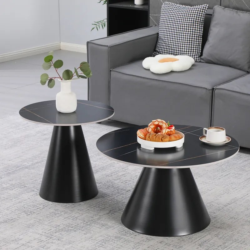 Masuta De Cafea Set 2 Bucati Divany Negru Metal - Marmura Neagra
