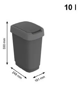 Coș de gunoi din plastic reciclat, argintiu-negru 10 l Twist - Rotho