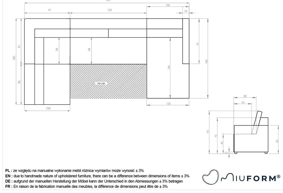 Colțar modular bej extensibil/cu spațiu de depozitare (cu colț pe partea stângă) Lulu – Miuform