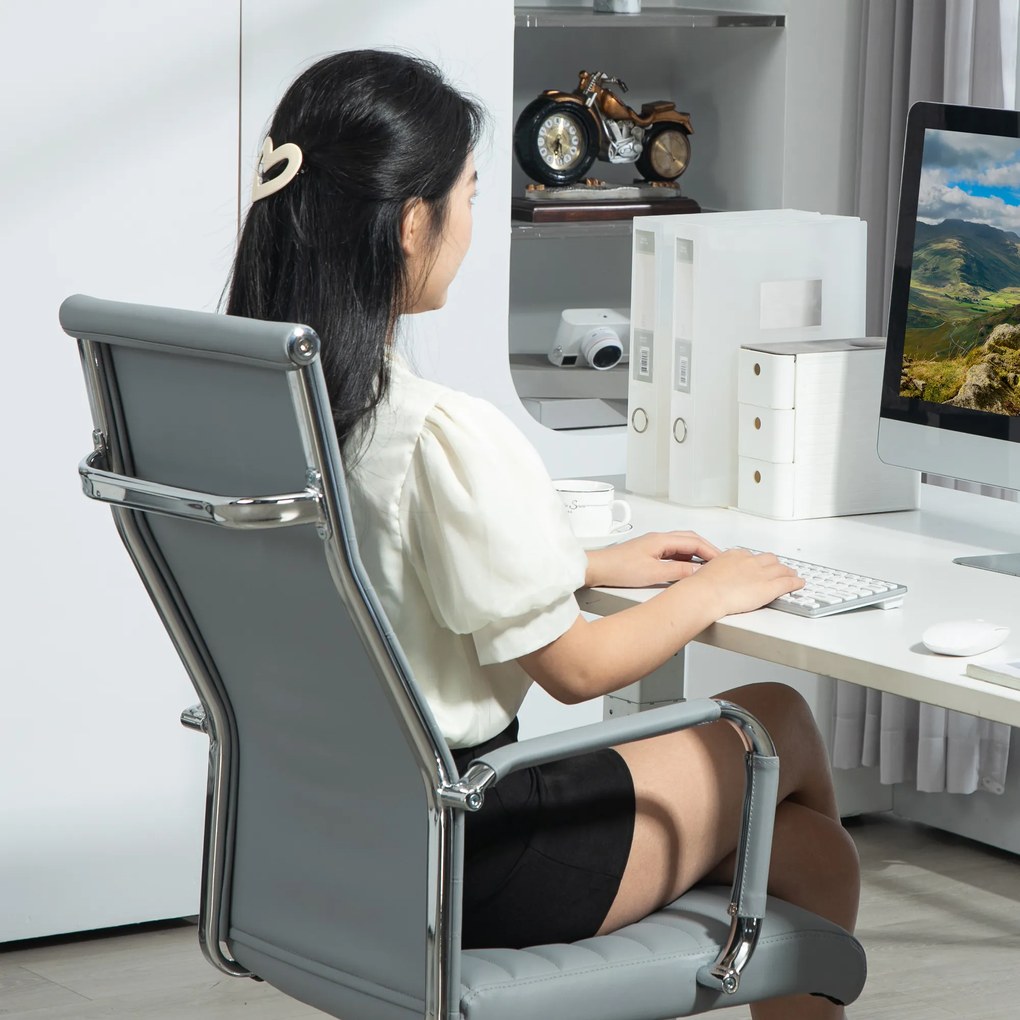 Vinsetto Scaun de birou, scaun rotativ cu functie de balansare, reglabil pe inaltime, piele artificiala, pana la 120 kg, Gri deschis | Aosom Romania