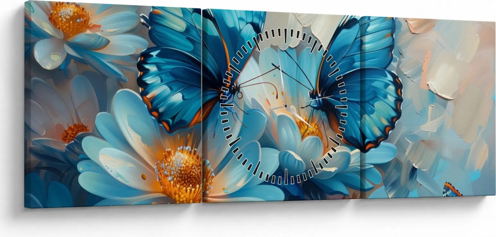 Tablou - Fluturi albaștri (cu ceas) (90x30 cm)