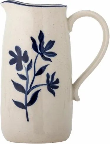 Carafa din ceramică artizanală natur cu motive florale albastre pictate manual, 11×20,5 cm, "Eimy"