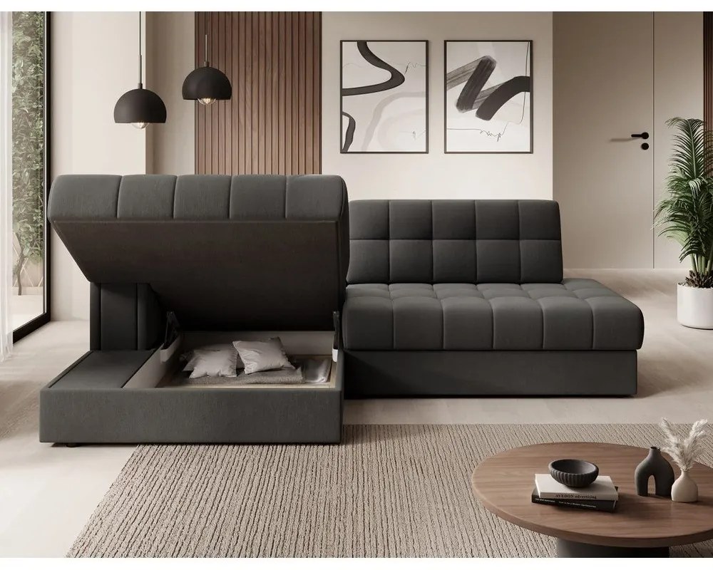 Colțar taupe extensibil cu tapițerie din catifea (cu colț pe partea stângă/cu șezlong) Blezalt – ELTAP