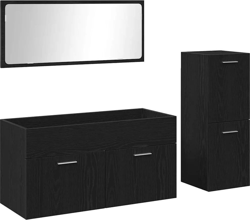vidaXL Set de mobilier pentru baie 3 pcs Stejar Negru Lemn compozit