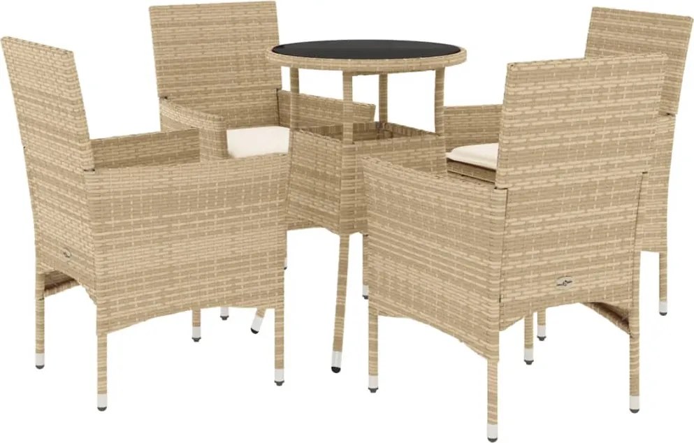 vidaXL Set mobilier de grădină cu perne 5 piese bej poliratan & sticlă