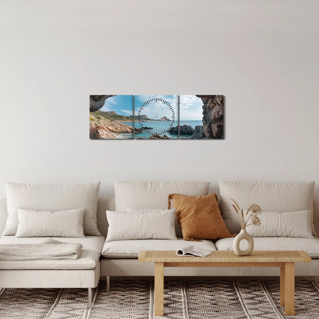 Tablou - Peșteră lângă mare (cu ceas) (90x30 cm)