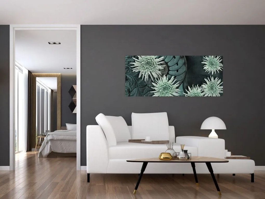 Tablou - Flori verzi (120x50 cm)