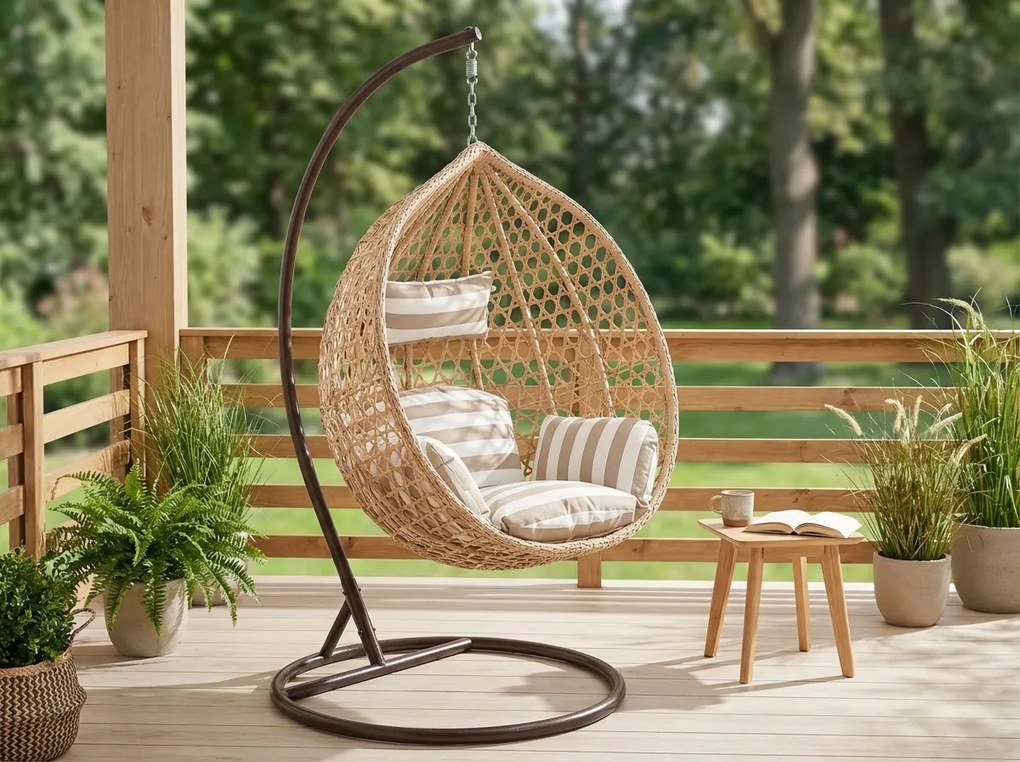 Scaun suspendat maro deschis TROPIKAL cu suport