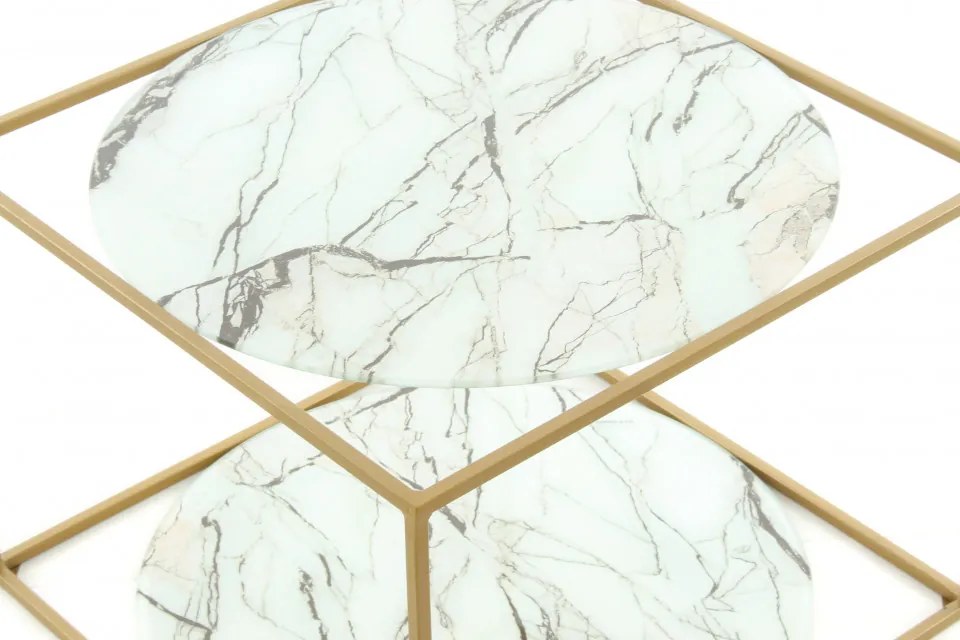 Masuta de cafea patrata din sticla cu spatiu de depozitare Cody 50x50x36 cm alb/auriu