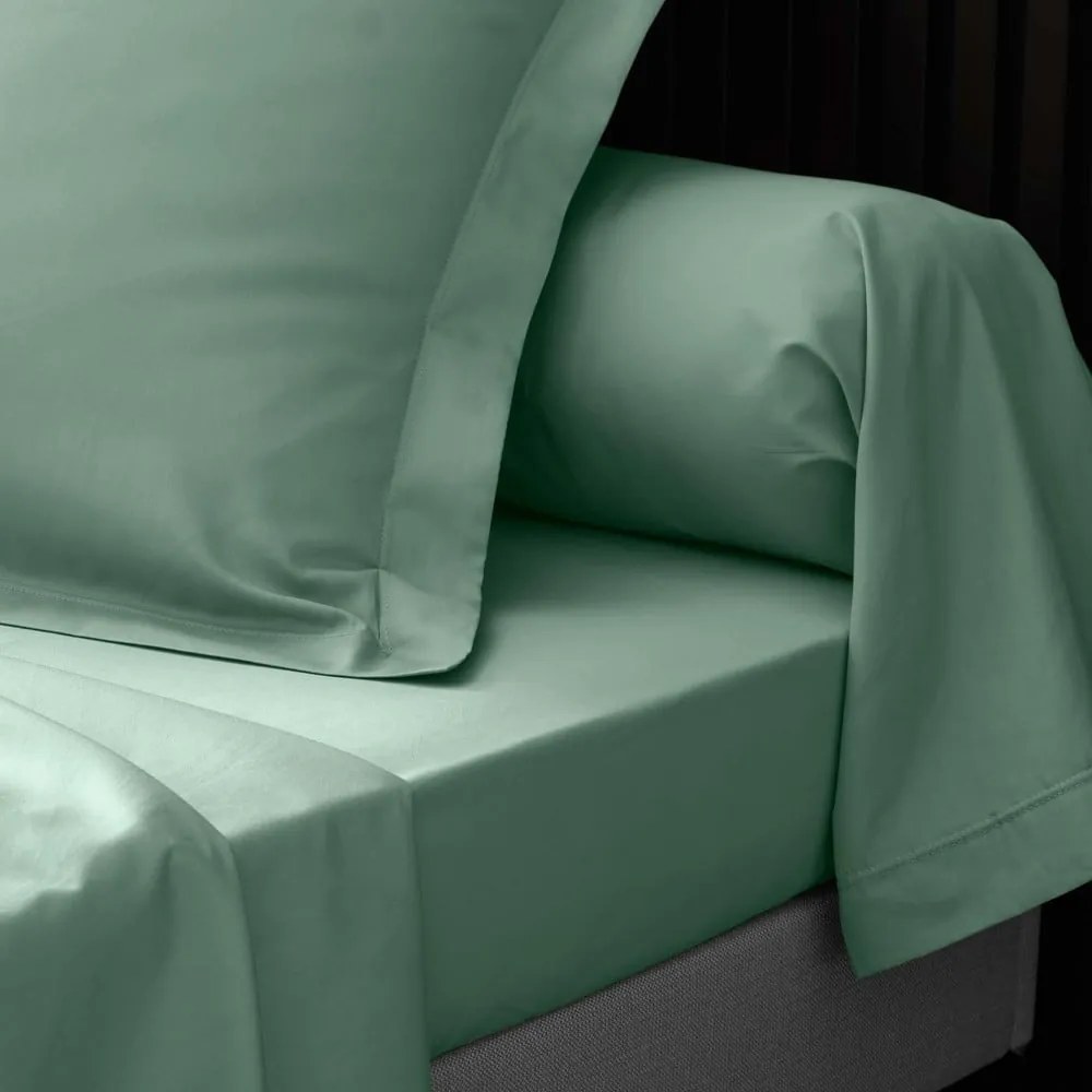 Cearceaf verde din bumbac percal cu elastic 140x190 cm Percaline – douceur d'intérieur