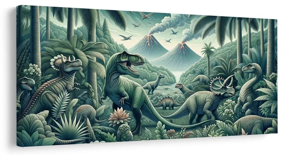 Tablou lumea preistorică a dinozaurilor în junglă